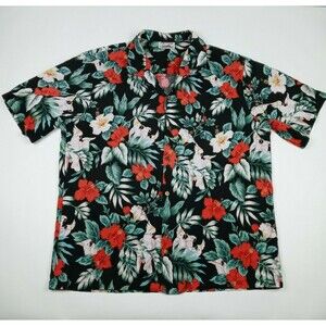 EVERGREEN ISLAND Hawaiian Shirt Made In Hawaii Men's XL Aloha Parrots Floral